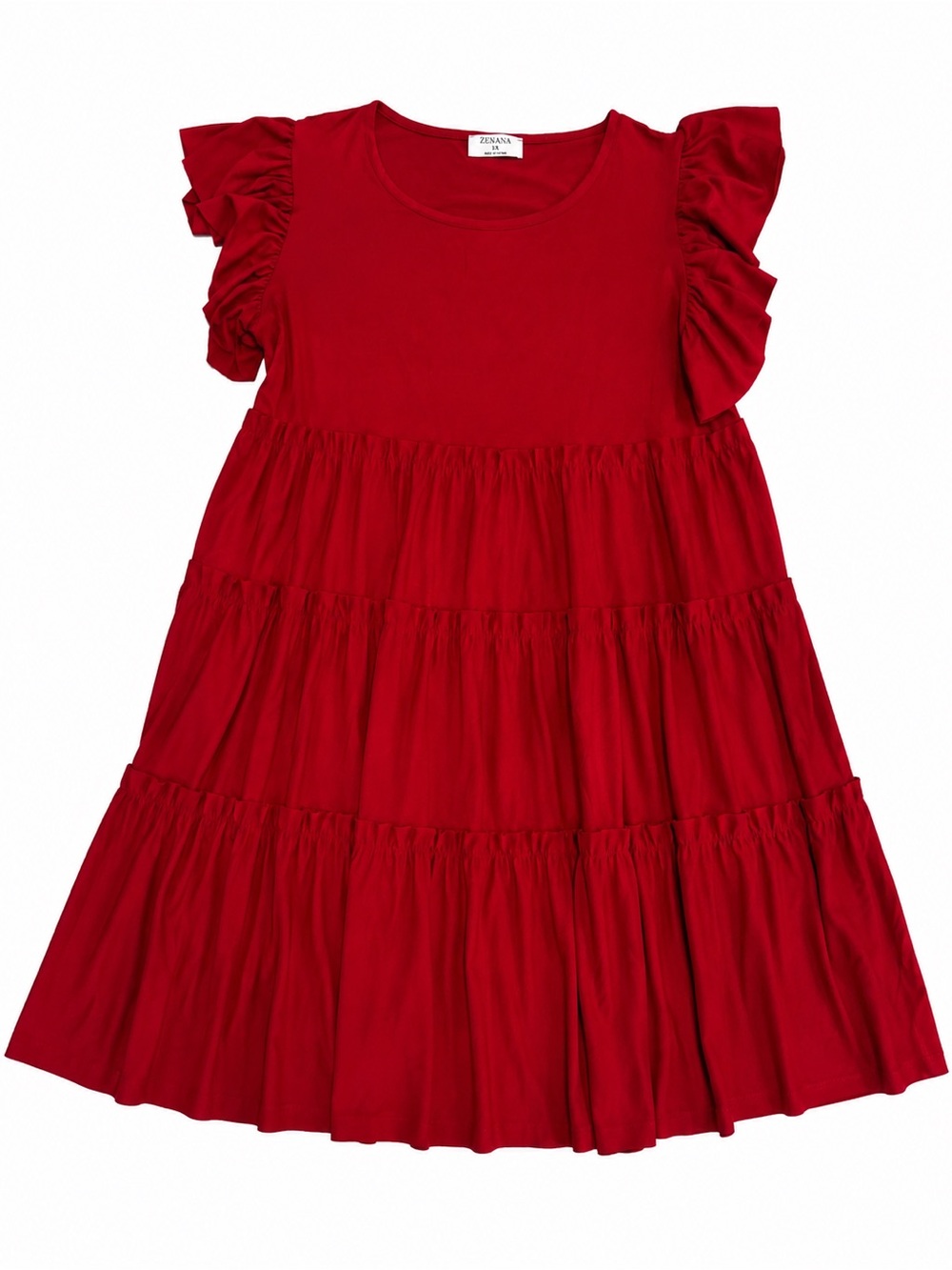 Zenana Red Tiered Ruffle Sleeve Babydoll Dress Size 1X